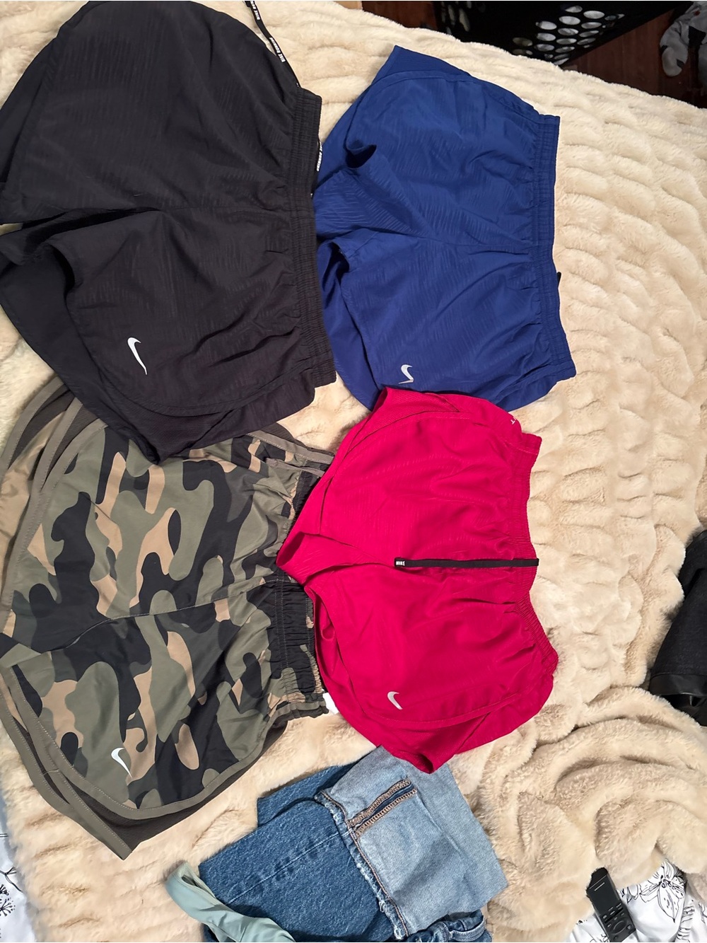 Nike Kids 4-Pack Athletic Shorts in Black, Blue, Camo & Pink